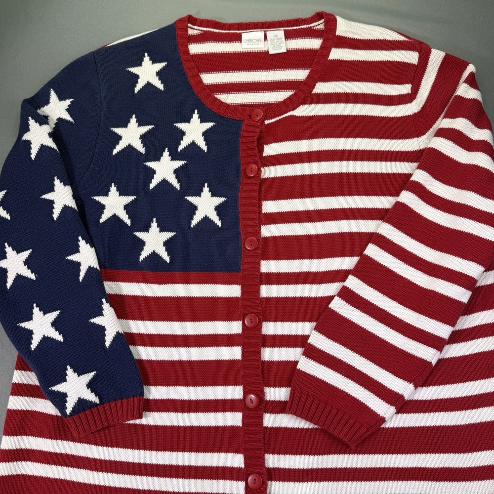 Cherokee Women's Cardigan Sweater American‎ Flag Size 0X 14W/16W Long Sleeve